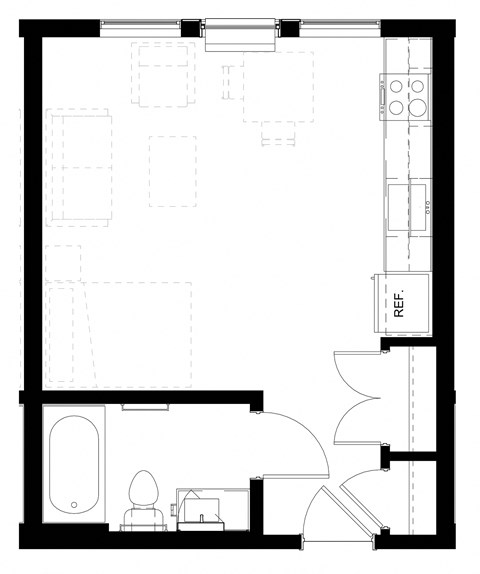 Floor plan for studio, 1 bath, 363 sqft